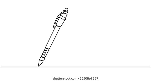 Pen Signature Continuous Line Icon, Continuous one line of fountain pen in silhouette on a white background. Linear stylized.Minimalist, Continuous one line drawing writing pen isolated minimalist.