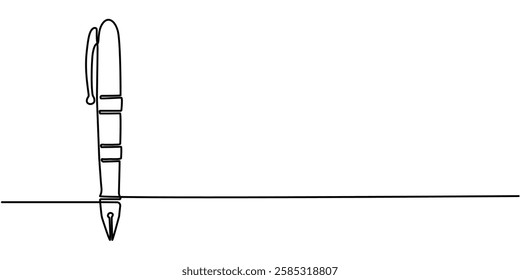  Pen Signature Continuous Line Icon, Continuous one line drawing writing pen isolated minimalist linear illustration made of single line vector illustration, One continuous line of pen writing . 