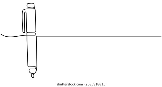  Pen Signature Continuous Line Icon, Continuous one line drawing writing pen isolated minimalist linear illustration made of single line vector illustration, One continuous line of pen writing . 