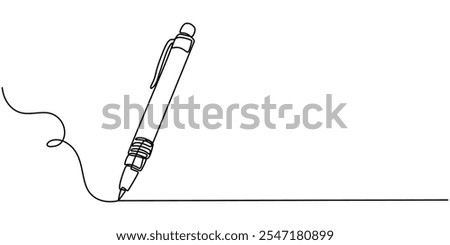 Pen Signature Continuous Line Icon. Continuous one line drawing writing pen isolated minimalist linear illustration made of single line vector illustration. One continuous line drawing of pen writing 