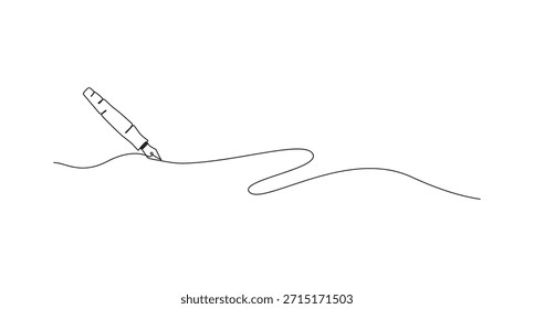 Icono de línea continua de firma de pluma, Línea continua de pluma estilográfica en silueta sobre un fondo blanco, Dibujo de línea continua de una pluma estilográfica Escritura