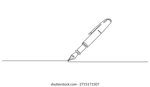 Pen Signature Continuous Line Icon,Continuous one line of fountain pen in silhouette on a white background,Continuous Line Drawing of a Fountain Pen Writing
