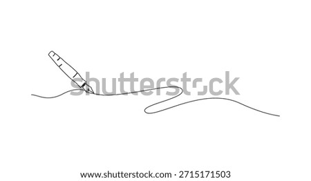 Pen Signature Continuous Line Icon,Continuous one line of fountain pen in silhouette on a white background,Continuous Line Drawing of a Fountain Pen Writing