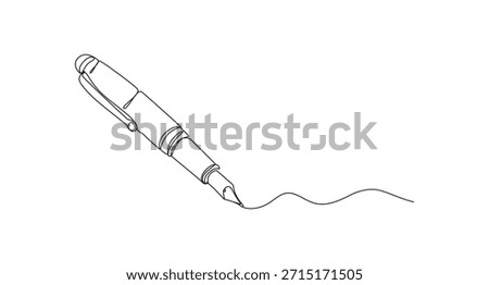 Pen Signature Continuous Line Icon,Continuous one line of fountain pen in silhouette on a white background,Continuous Line Drawing of a Fountain Pen Writing