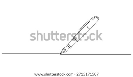 Pen Signature Continuous Line Icon,Continuous one line of fountain pen in silhouette on a white background,Continuous Line Drawing of a Fountain Pen Writing