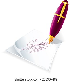 Pen and signature glossy icon
