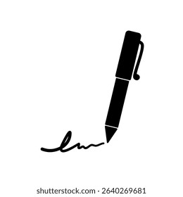 Pen and signature icon on white background.
