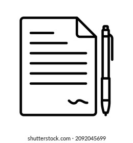 Pen signing a contract icon with signature. Document sign. Vector illustration