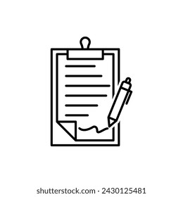 Pen signing a contract icon with signature, paper symbol isolated on white background for graphic and web design.