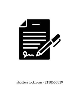 Pen Signing Contract Icon. Simple Solid Style. Signature, Paper, Glyph Symbol Isolated On White Background For Graphic And Web Design. EPS 10.