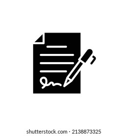 Pen Signing Contract Icon. Simple Solid Style. Signature, Paper, Glyph Symbol Isolated On White Background For Graphic And Web Design. EPS 10.