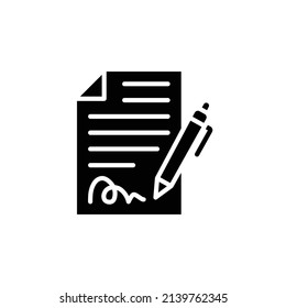 Pen Signing Contract Icon. Simple Solid Style. Signature, Paper, Glyph Symbol Isolated On White Background For Graphic And Web Design. EPS 10.