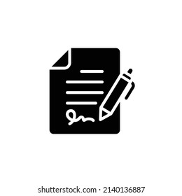 Pen Signing Contract Icon. Simple Solid Style. Signature, Paper, Glyph Symbol Isolated On White Background For Graphic And Web Design. EPS 10.