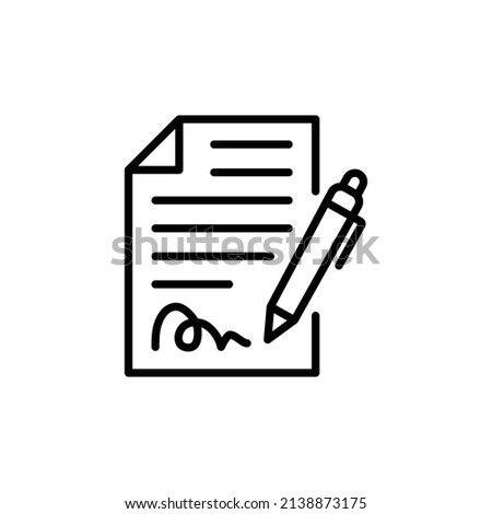 Pen signing contract icon. Simple outline style. Signature, paper, thin line symbol isolated on white background for graphic and web design. EPS 10.