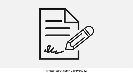Pen signing a contract icon. Vector illustration icon. Paper business contract pen signature vector icon. Contract sign vector icon