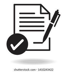pen signing a contract with signature line art vector icon.