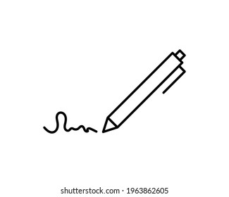 Pen signing a contract with signature line art vector icon for business apps and websites.
