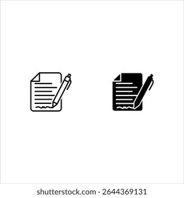 Pen signing a contract with signature line art vector icon set, for business apps and websites