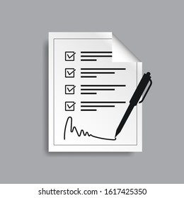 Pen signing icon a contract with line art for business apps and websites