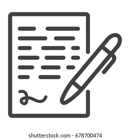 Pen Signing Line Icon, Business Contract And Signature, Vector Graphics, A Linear Pattern On A White Background, Eps 10.