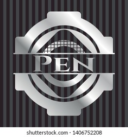 Pen silver emblem. Vector Illustration. Mosaic.