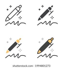 Pen with simple lettering silhouette. write messages. Pen signing a contract with signature line. Handwriting recognition. Business writing icon. Vector illustration design on white background. EPS10