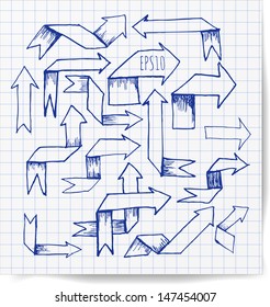 Pen sketch arrow collection for your design. Vector illustration. 