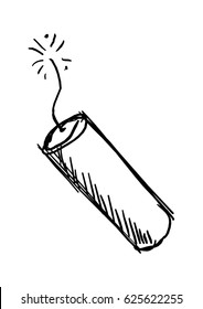 Pen sketch of a fire cracker or stick of dynamite with a lit fuse. Vector de stock