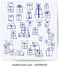 Pen sketch gift boxes collection. Vector illustration. 