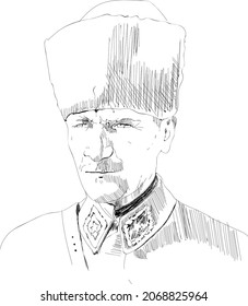 Pen sketch illustration of the Ataturk or Mustafa Kemal.