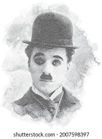 Pen sketch illustration of the Charlie Chaplin