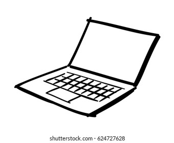Pen sketch of a laptop computer.