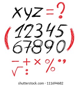 Pen sketch of numbers. Set for formulas.