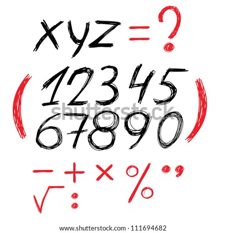 Pen sketch of numbers. Set for formulas.