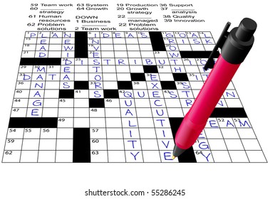 A pen solves a Business Plan Answers Crossword Puzzle.