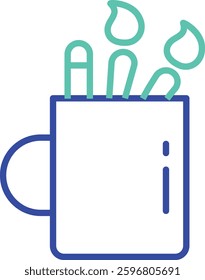 Pen stand outline dual color vector illustration icon design