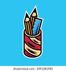 Pen Stationery Case Vector Cartoon Art Illustration on Isolated Background. Back To School Theme Illustration on Isolate. Education Theme Illustration on Isolated Background.