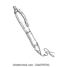 vector dibujado a mano con papel de pluma. herramienta de bolas corporativas de tinta, esbozo de papel de la pluma de objetos plásticos de marca. ilustración negra aislada