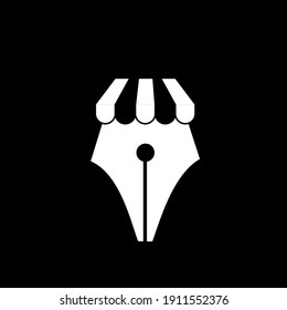 diseño de lápiz de concepto de logotipo de almacén con icono de vectores de techo de tienda
