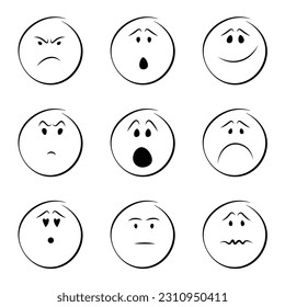 pen stroke emotions icons set  