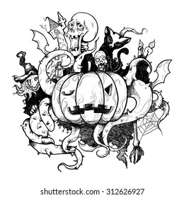 Pen stroke Halloween pumpkin 