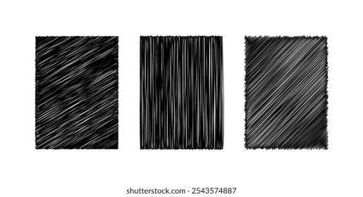 Pen stroke scribble and line square pattern sketched background vector set