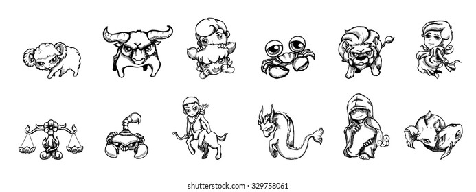 Pen stroke Zodiac signs cartoon