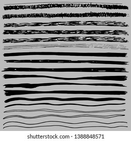 Pen strokes set. Hand drawn lines collection. Vector illustration of design graphic elements. Scribble brushes.
