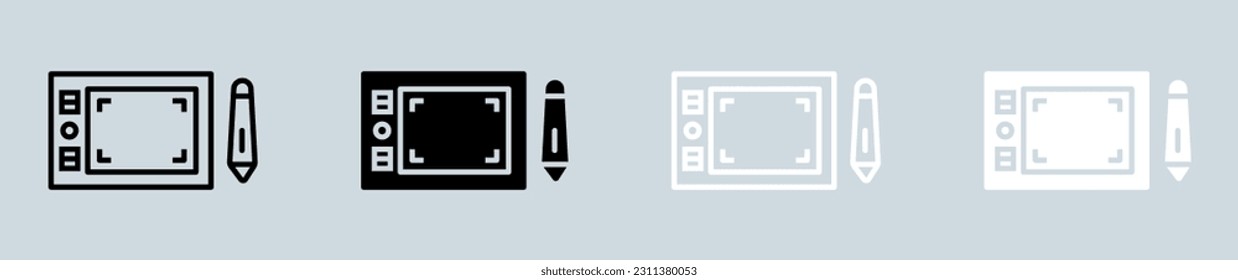 Pen tablet icon set in black and white. Drawing signs vector illustration.