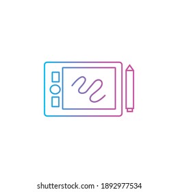 lápiz tableta y herramientas de estilo gadget línea de contorno icono ilustración vectorial