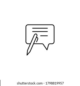 Burbuja de lápiz y charla, pluma y revisión simple de la ilustración vectorial del icono de línea delgada 
