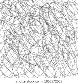 Pen tangled scrawl line sketch background. Hatched drawing picture. Hand drawn vector. Abstract shape.