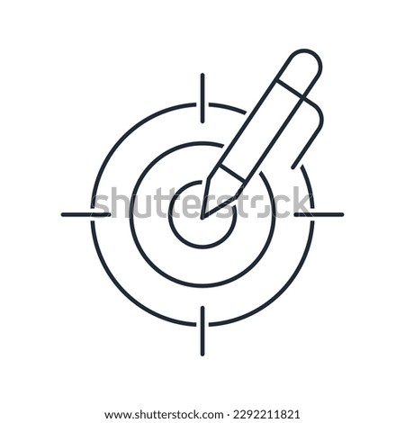 Pen and target. Accurate description. Event,order , mission.Vector linear icon isolated on white background.