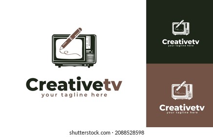 Pen television logo design. vector